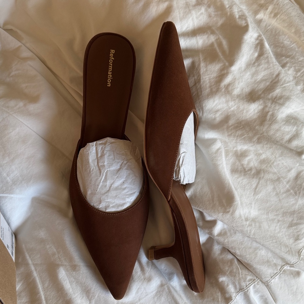 Reformation Brown Mules